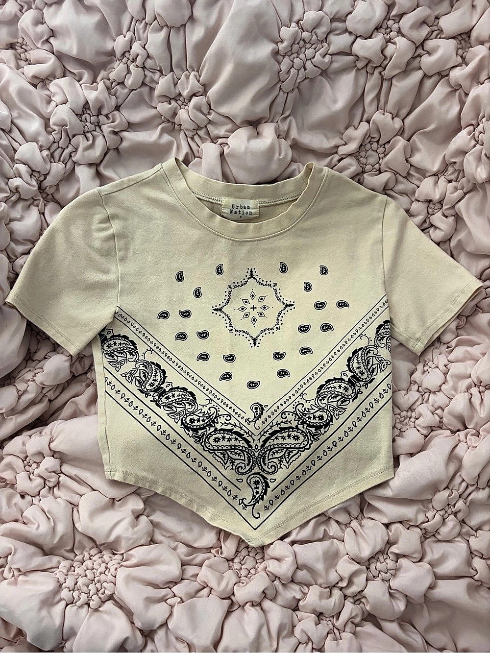 Urban Nation Bandana Print Crop Top Paisley Tee Cream